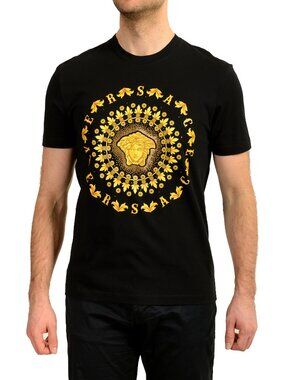 Versace Men's Black Gold Medusa Head Crewneck Short Sleeve T-Shirt US S IT 48